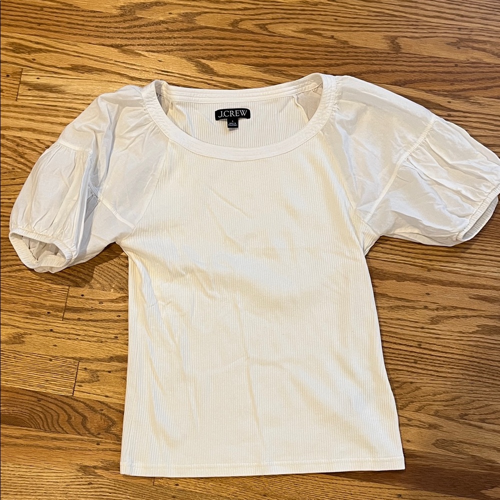J. Crew Ivory Puff Sleeve Tee